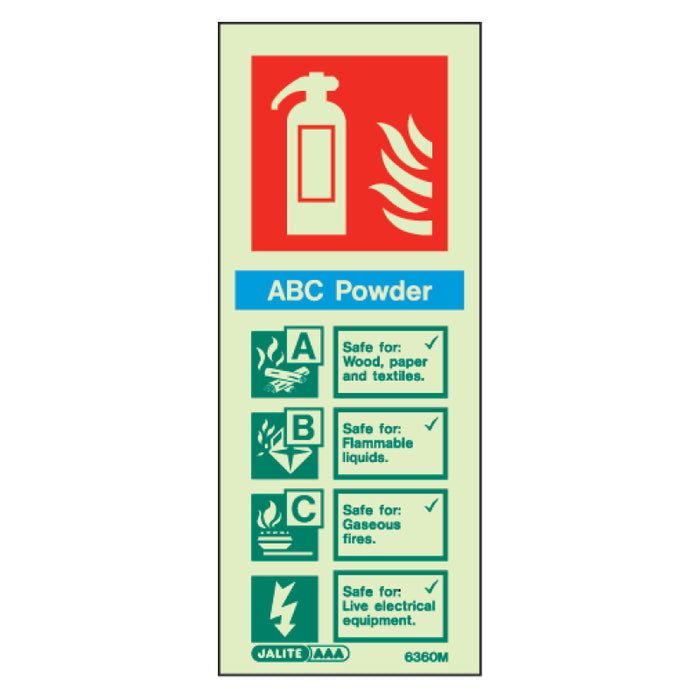 Fire Extinguisher ABC Powder Glow In The Dark Sign, Rigid, 8x20cm