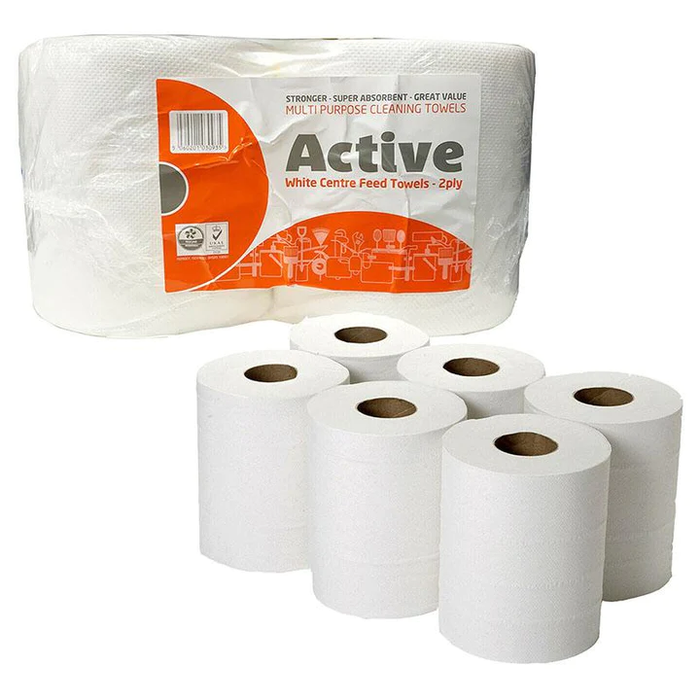 77 Cases of Active White Value Centrefeed Paper Tissue 6 Roll Pack Each