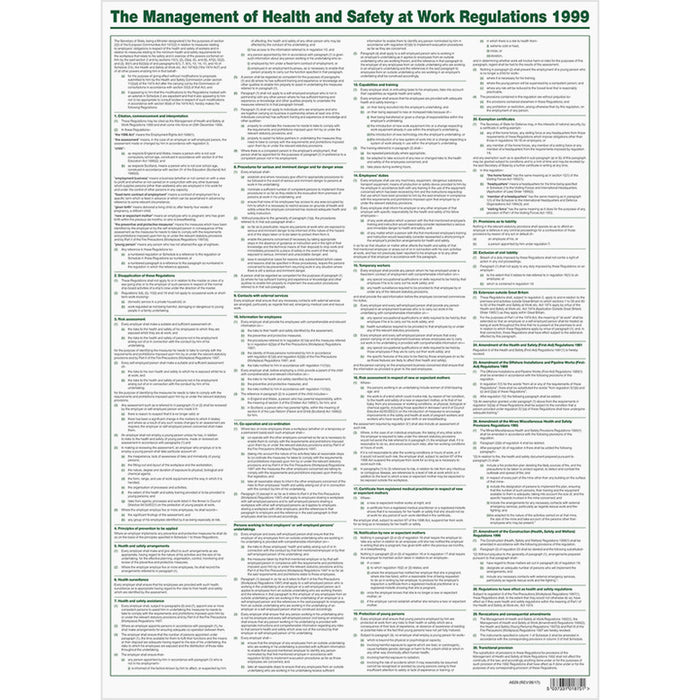 The Management of Health & Safety at Work Regulations 1999, A1 Poster