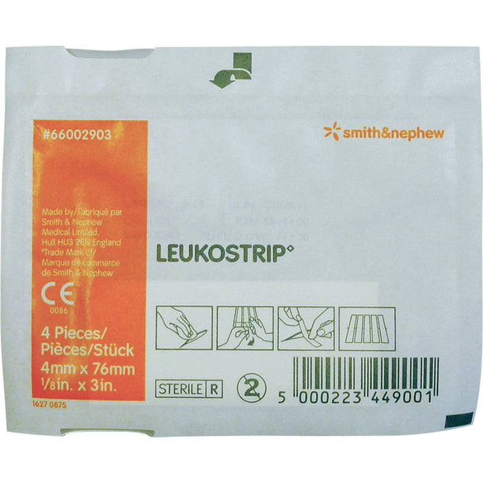 Leukostrip Skin Closures, 0.4x7.6cm (Pack of 4)
