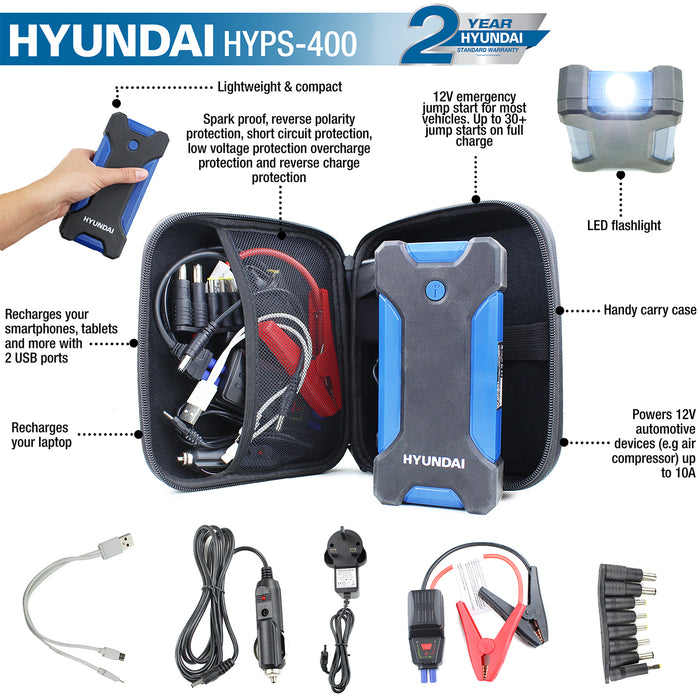Hyundai Portable Power Bank And Jump Starter 12V/400A | HYPS400 | 2 Year Warranty