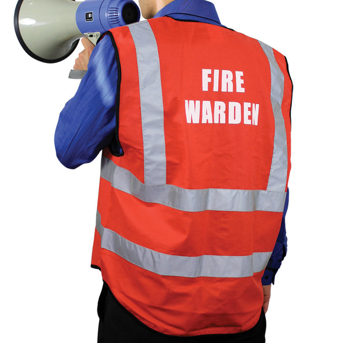 Fire Warden Hi-Visibility Waistcoats, Red, Large