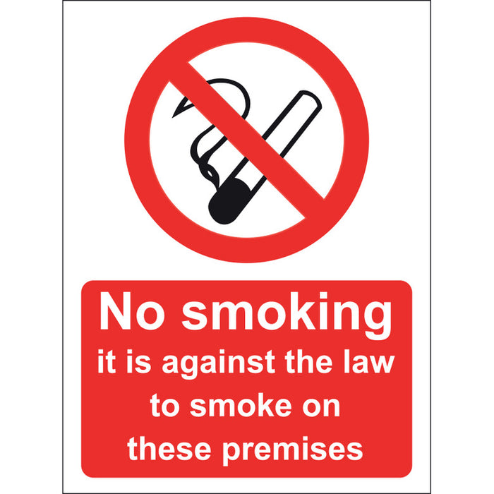 No Smoking It Is Against The Law To Smoke In These Premises Sign, 15x20cm (Vinyl)
