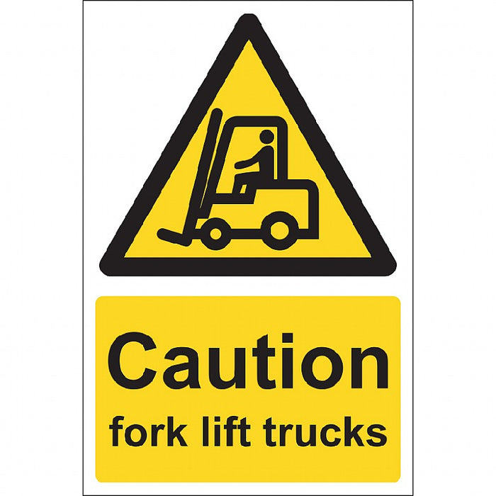 Caution Fork Lift Trucks Sign, 15x20cm (Vinyl)