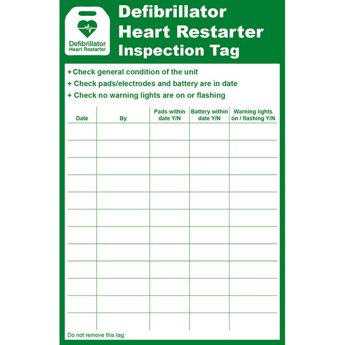 Defibrillator Heart Restarter (AED) Inspection Tag, 8.5x13cm