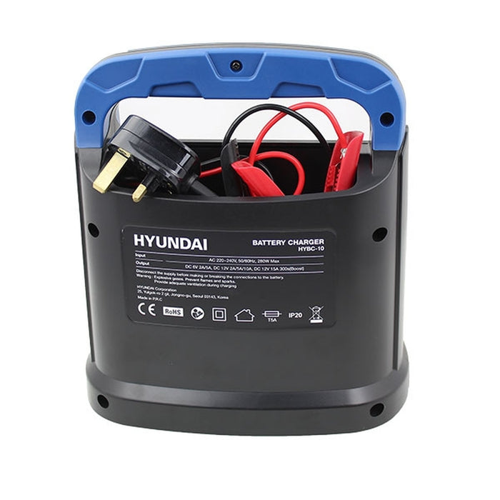 Hyundai 6v and 12v Battery Boost Charger, 15 Amp | HYBC-10 | 1 Year Warranty