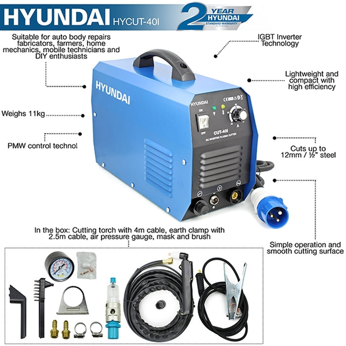 Hyundai 230V CUT Plasma Cutter | HYCUT40I | 2 Year Warranty