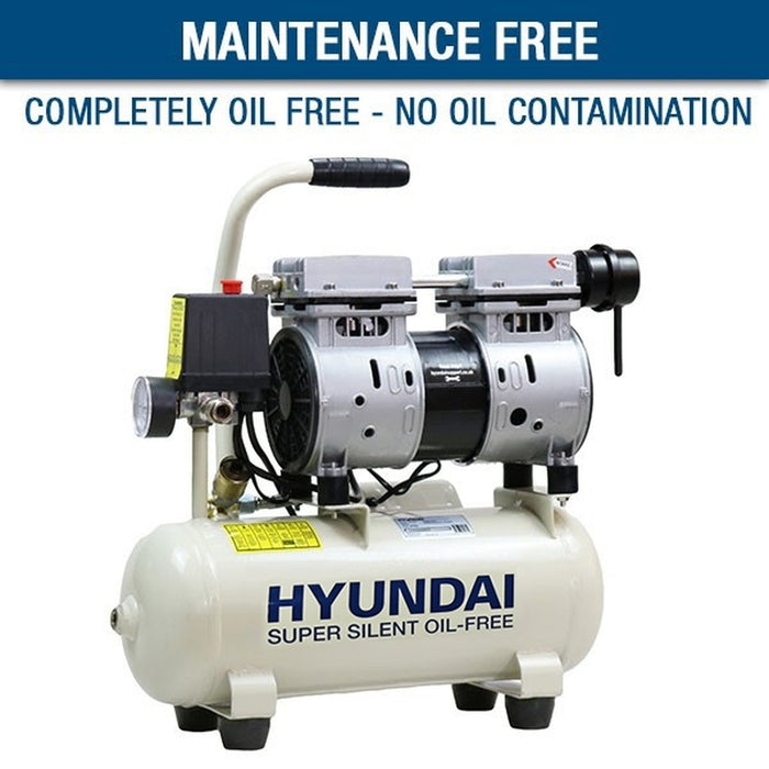 Hyundai 8 Litre Air Compressor, 4CFM/118psi, Silenced, Oil Free, Direct Drive 0.75hp | HY5508  | 2 Year Hyundai warranty