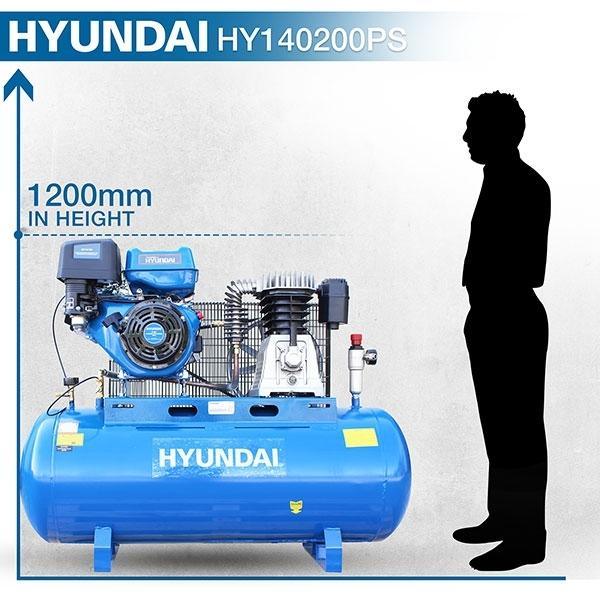 Hyundai Air Compressor Twin Cylinder Belt Drive 14hp | Hyundai 200L 29CFM/145psi | 2 Year Platinum Warranty