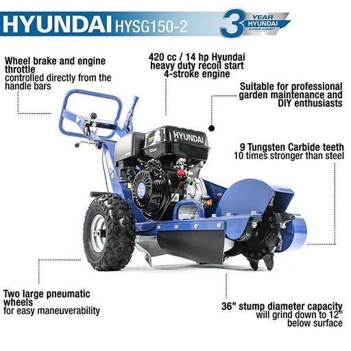 Hyundai Petrol 4-Stroke Stump Grinder | Hyundai 14hp | 3 Year Platinum Warranty