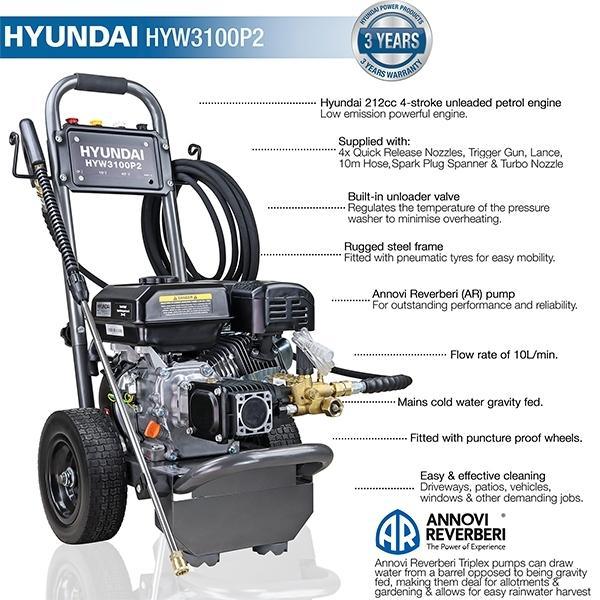 Hyundai Petrol Pressure Washer | Hyundai 3100psi | 3 Year Platinum Warranty