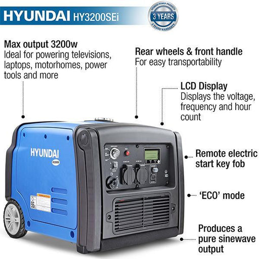 Hyundai Portable Inverter Generator | Hyundai 3200W | 3 Year Platinum Warranty
