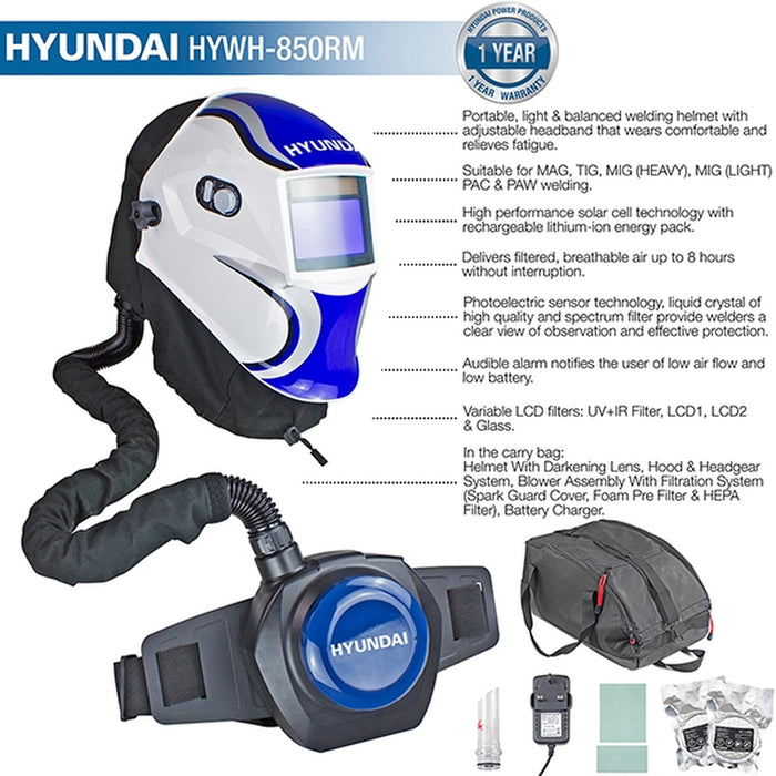 Hyundai Professional Auto Darkening Air Fed Welding Helmet | HYWH-850RM | 1 Year Warranty