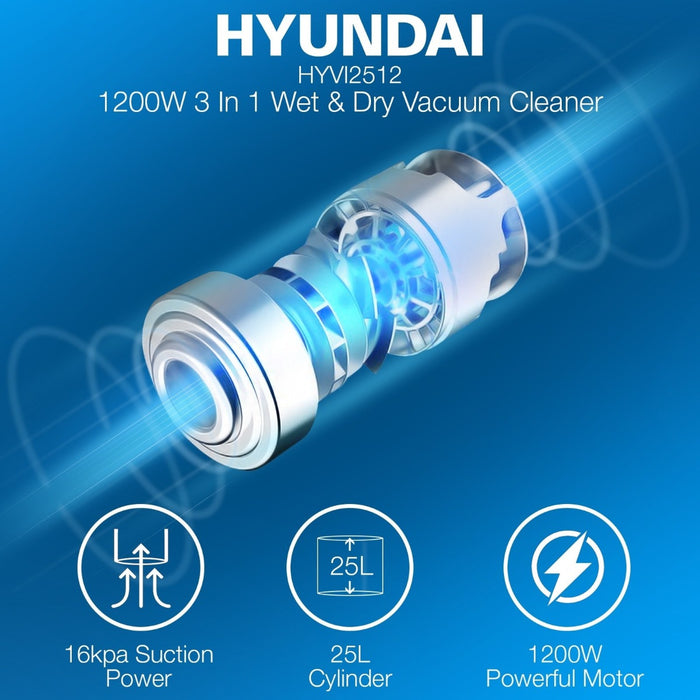 Hyundai 1200W 3-In-1 Wet and Dry Vacuum Cleaner | HYVI2512 | 3 Year Warranty